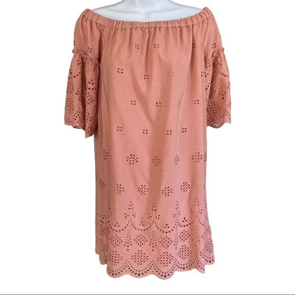 MADEWELL Pink Eyelet Off-Shoulder Casual Dress | Size 0 - Picture 6 of 11